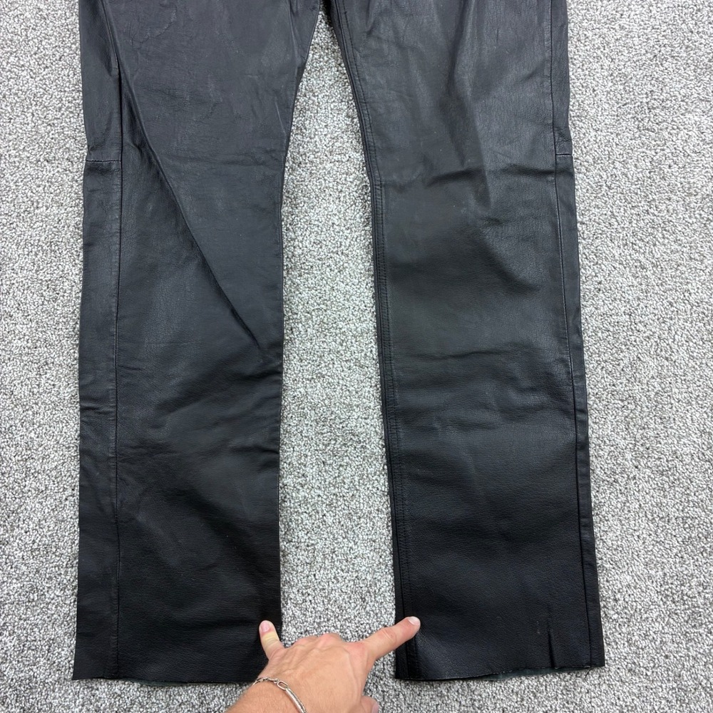 Y2K Morbid Threads Faux Leather Pants Mens 32x32 Black Goth Grunge Biker Rocker - Picture 2 of 7